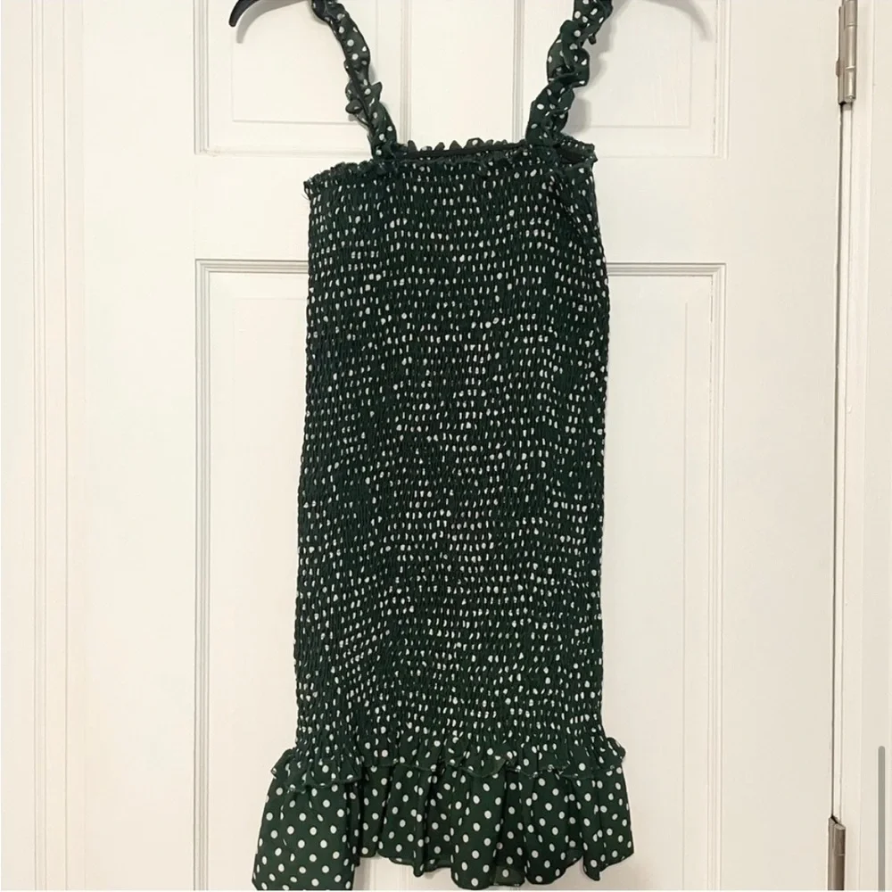 SHEIN Green and White Polka Dot Ribbed Scrunch Dress Size Small - Picture 3 of 5